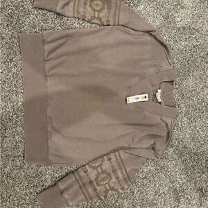 NWT Ariat Brown V-Neck Sweater with Aztec Sleeves